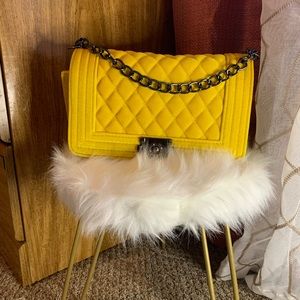 Mustard/ Yellow Quilted ShoulderPurse with Chain Strap